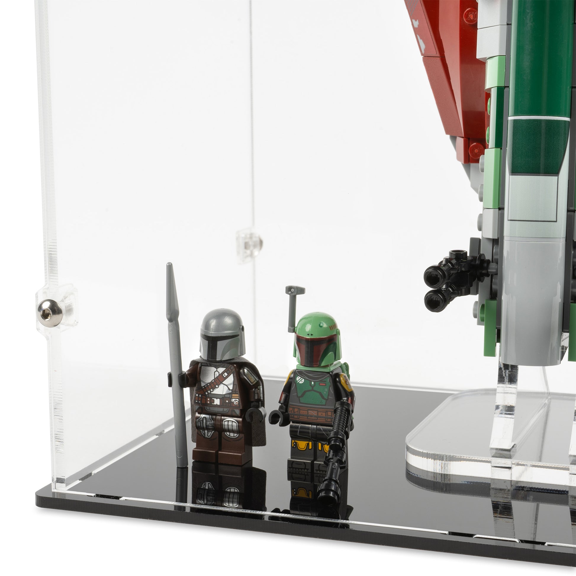 Fitting detail view of LEGO 75312 Boba Fett’s Starship Display Case and Stand.