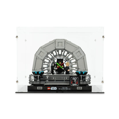 Front view of LEGO 75352 Emperor's Throne Room Diorama Display Case.