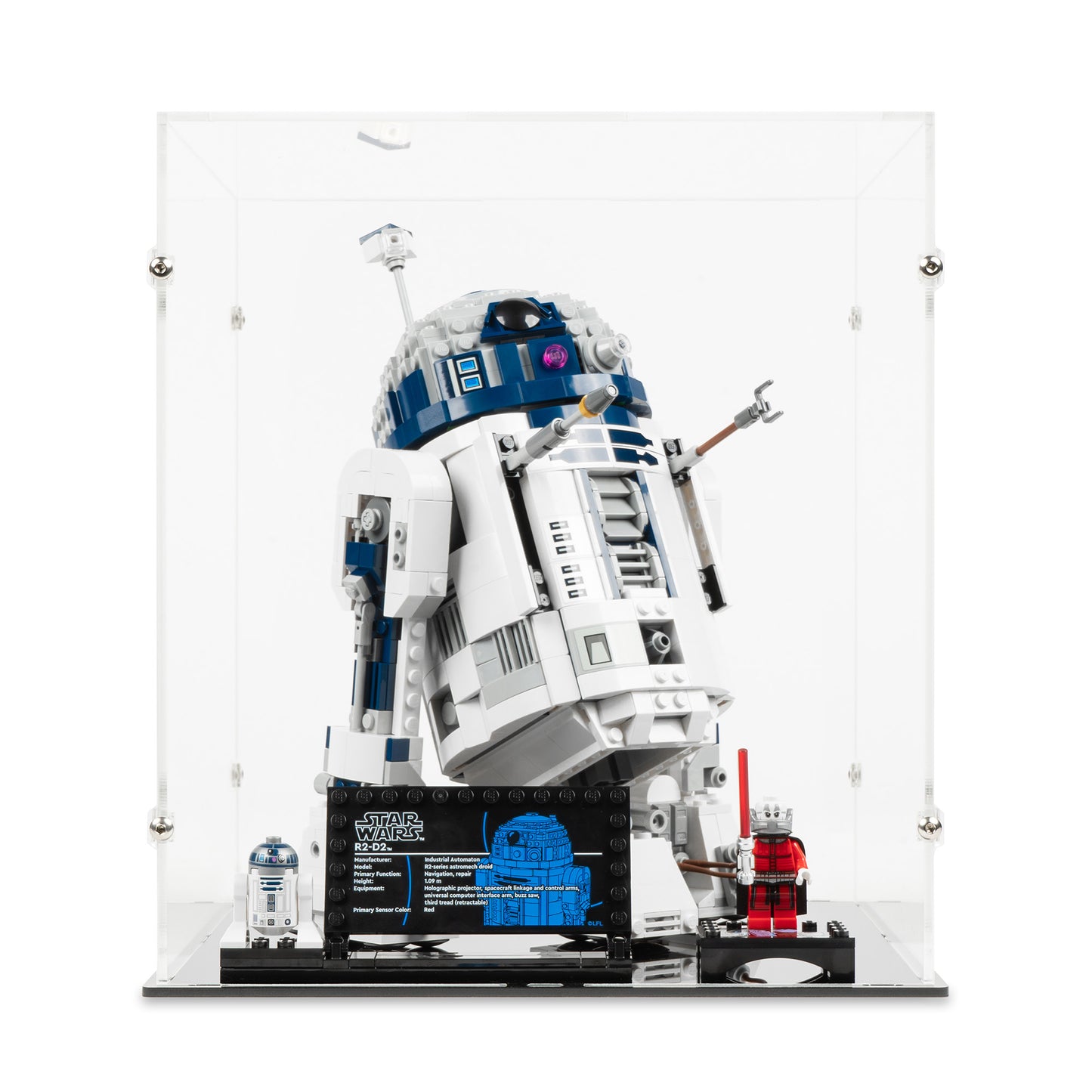 Front view of LEGO 75379 R2-D2 Display Case.