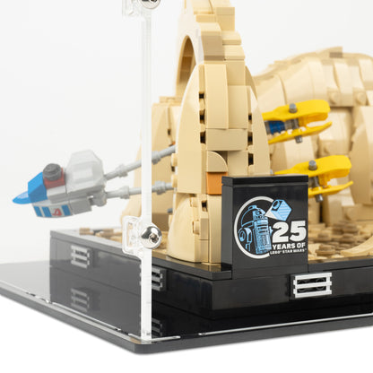 Fitting detail view of LEGO 75380 Mos Espa Podrace Diorama Display Case.