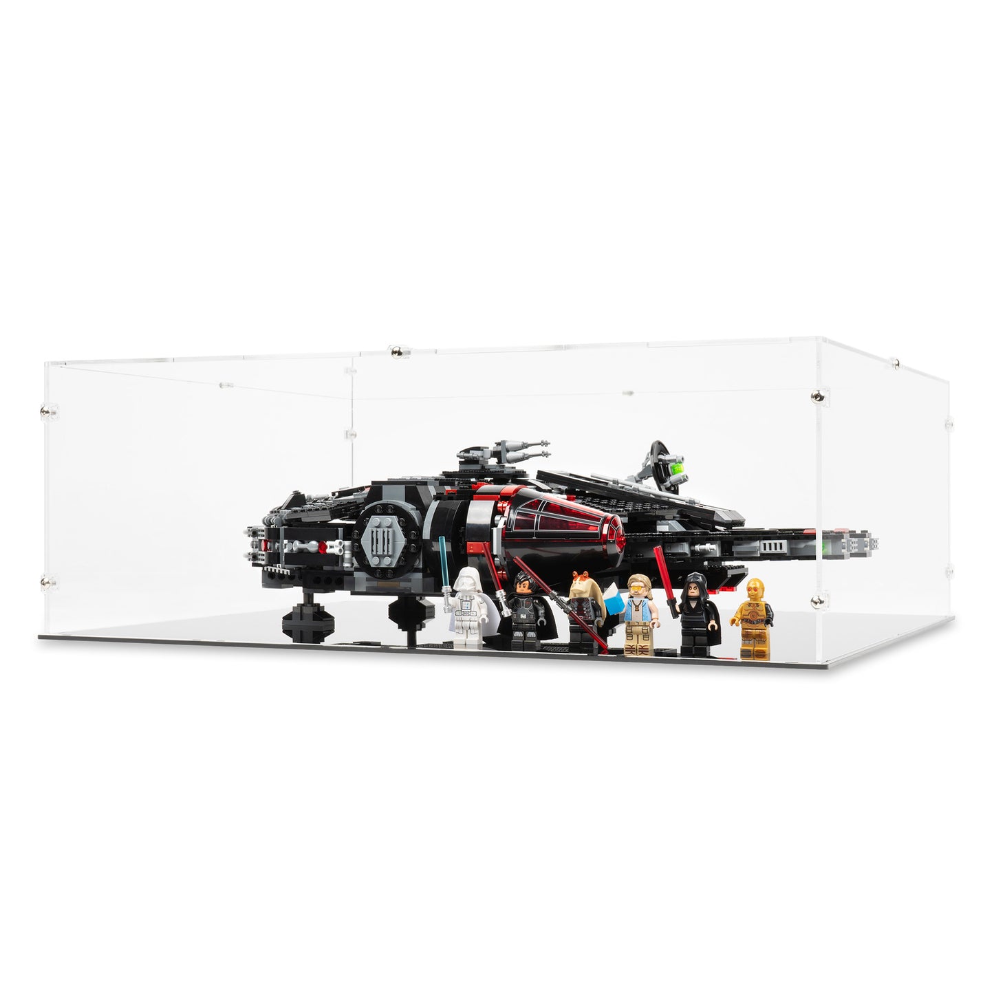 Angled view of LEGO 75389 The Dark Falcon Display Case.