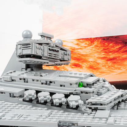 Bridge detail view of LEGO 75394 Imperial Star Destroyer Display Case and Stand with a UV printed background.