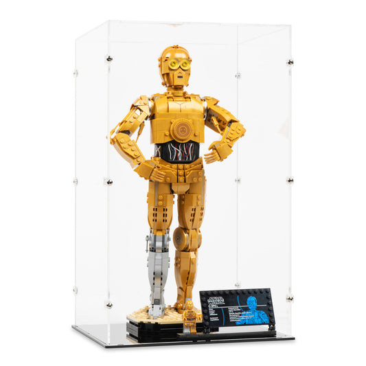 Angled view of LEGO 75398 C-3PO Display Case.