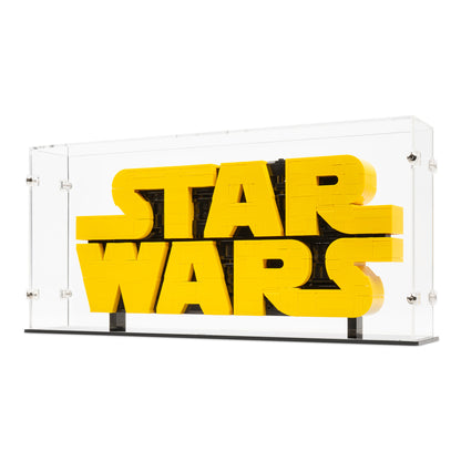 Angled view of LEGO 75407 Brick-Built Star Wars Logo Display Case with a clear background.