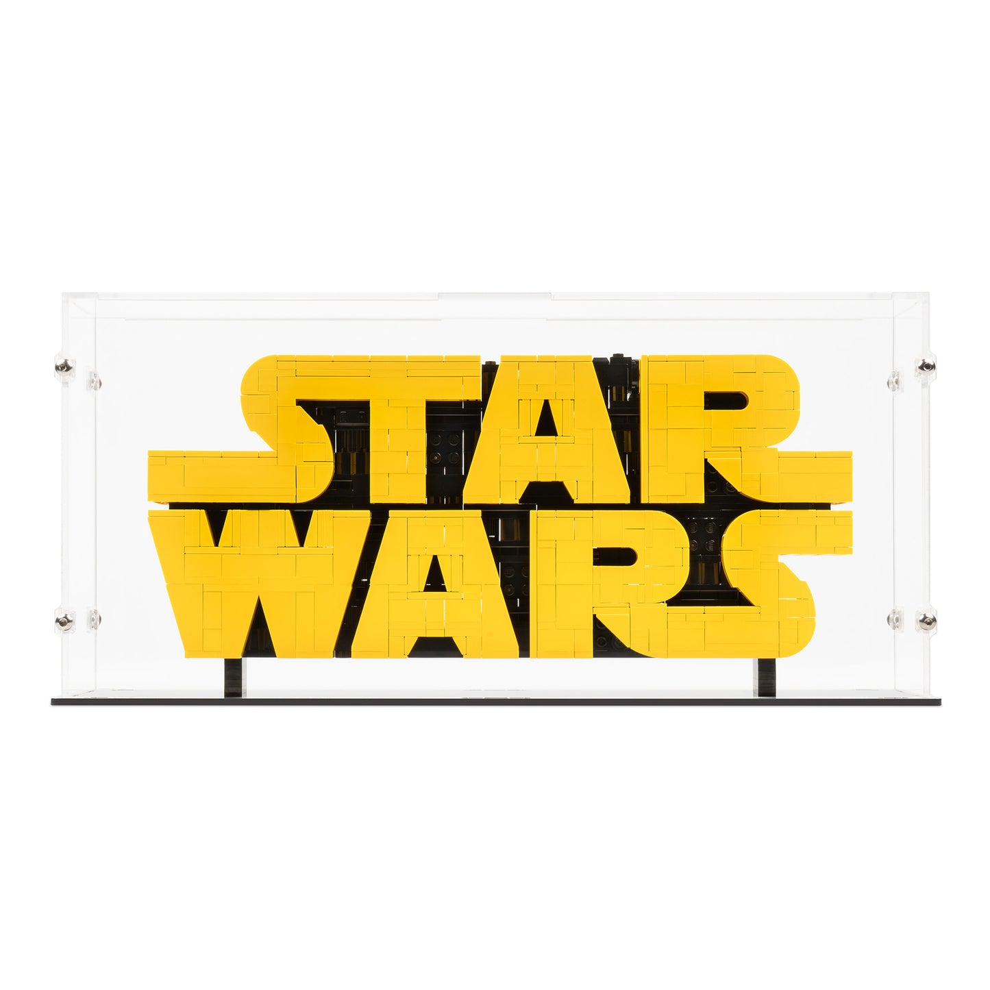 Front view of LEGO 75407 Brick-Built Star Wars Logo Display Case with a clear background.