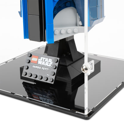 Fitting detail view of LEGO 75408 Jango Fett Helmet Display Case.