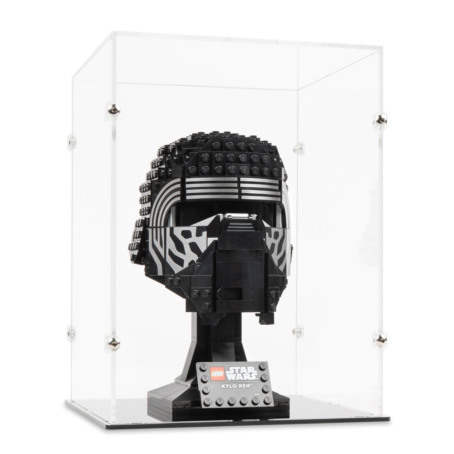 Angled view of LEGO 75415 Kylo Ren Helmet Display Case.