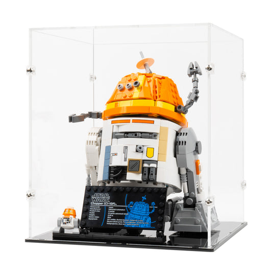 Angled view of LEGO 75416 Chopper C1-10P Astromech Droid Display Case.