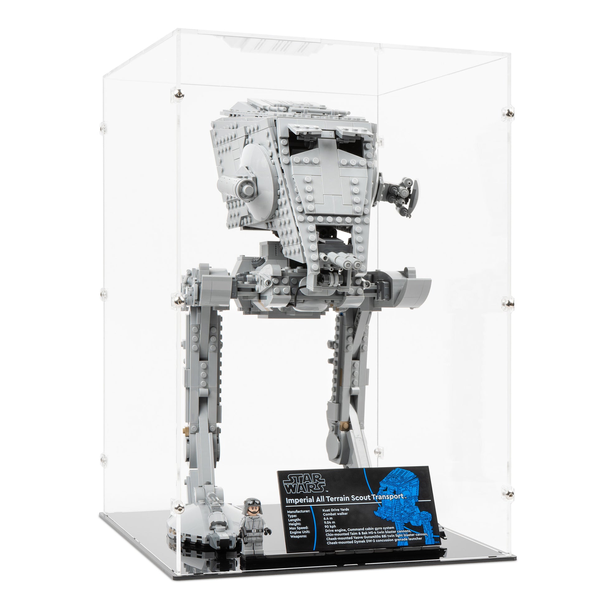 Angled view of LEGO 75417 UCS AT-ST Walker Display Case.