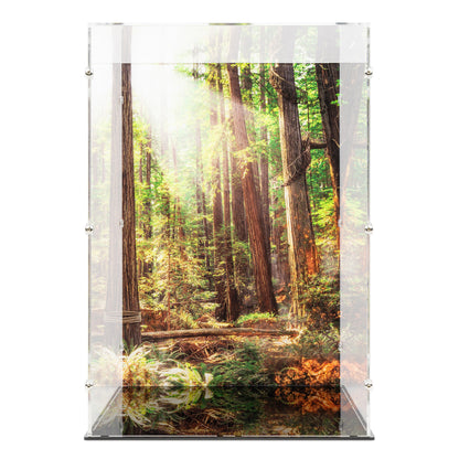 Front view of empty LEGO 75417 UCS AT-ST Walker Display Case with a UV printed background.