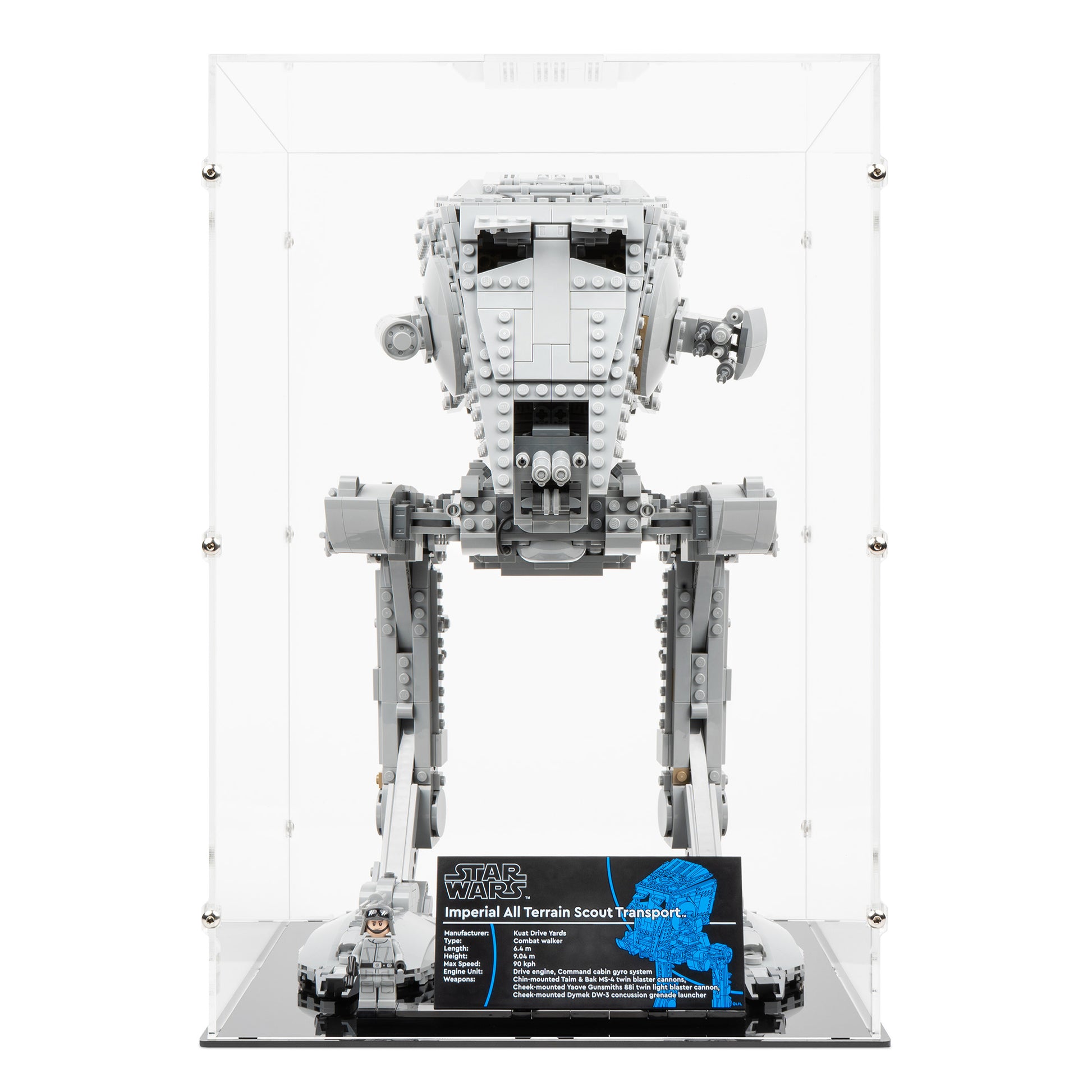 Front view of LEGO 75417 UCS AT-ST Walker Display Case.