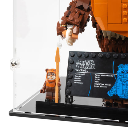Plaque detail view of LEGO 75430 Wicket the Ewok Display Case.
