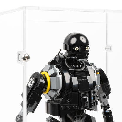 Fitting detail view of LEGO 75434 K-2SO Security Droid Display Case.