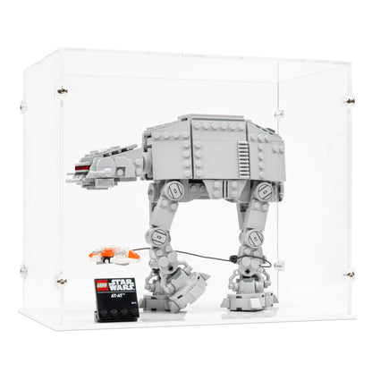 Angled view of LEGO 75440 AT-AT Display Case with a white base.