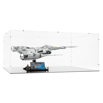 Angled view of LEGO 75442 UCS The Mandalorian's N-1 Starfighter Display Case.