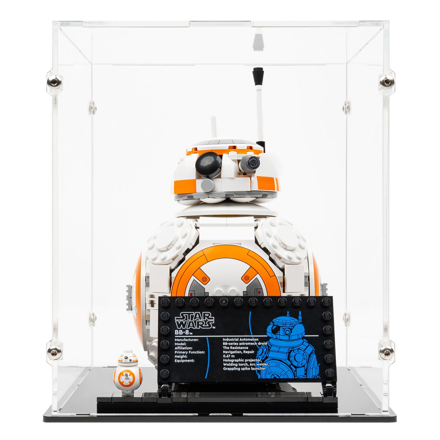 Front view of LEGO 75452 BB-8 Astromech Droid Display Case.