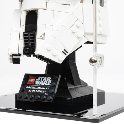Plaque detail view of LEGO 75458 Imperial Remnant AT-RT Driver Helmet Display Case.