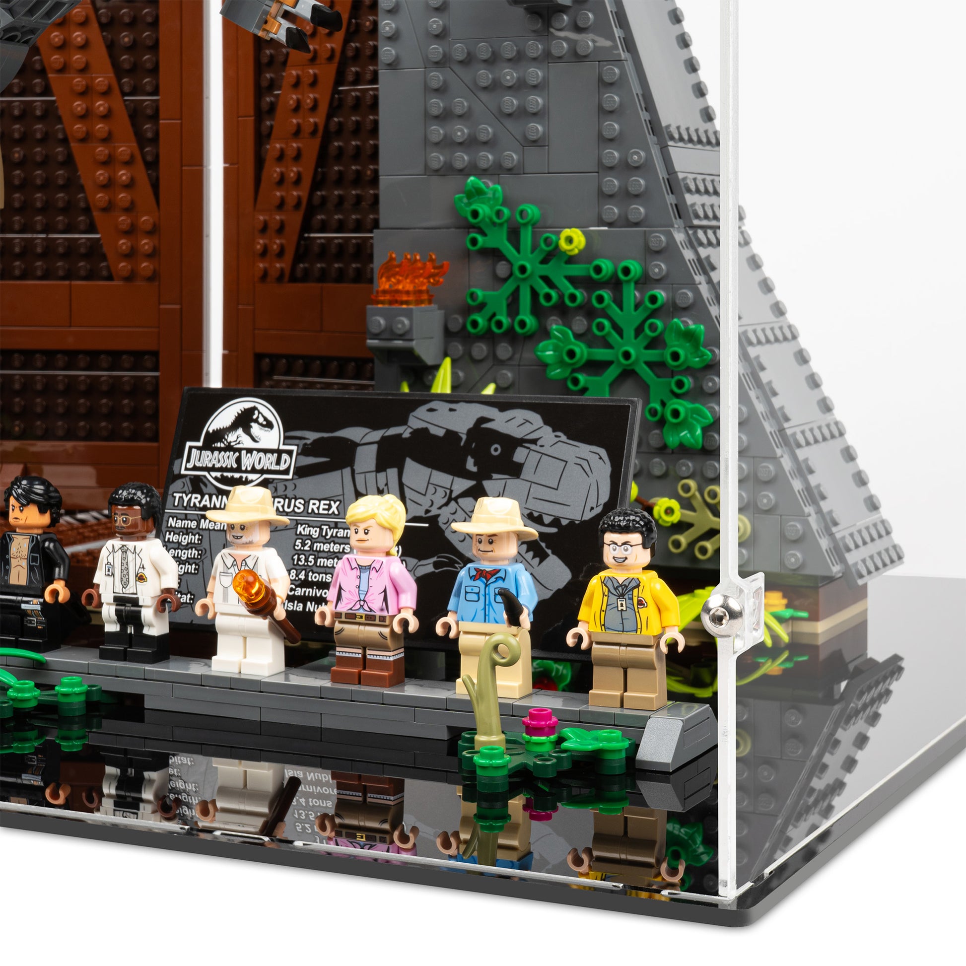 Fitting detail view of LEGO 75936 Jurassic Park T rex Rampage Display Case.