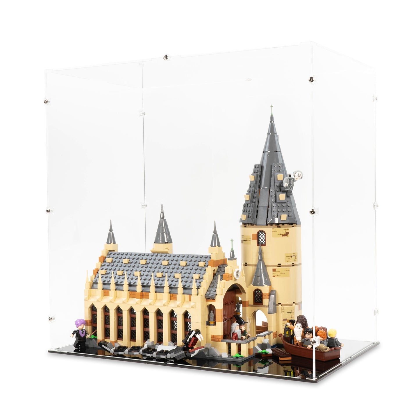 Angled view of LEGO 75954 Hogwarts Great Hall Display Case.