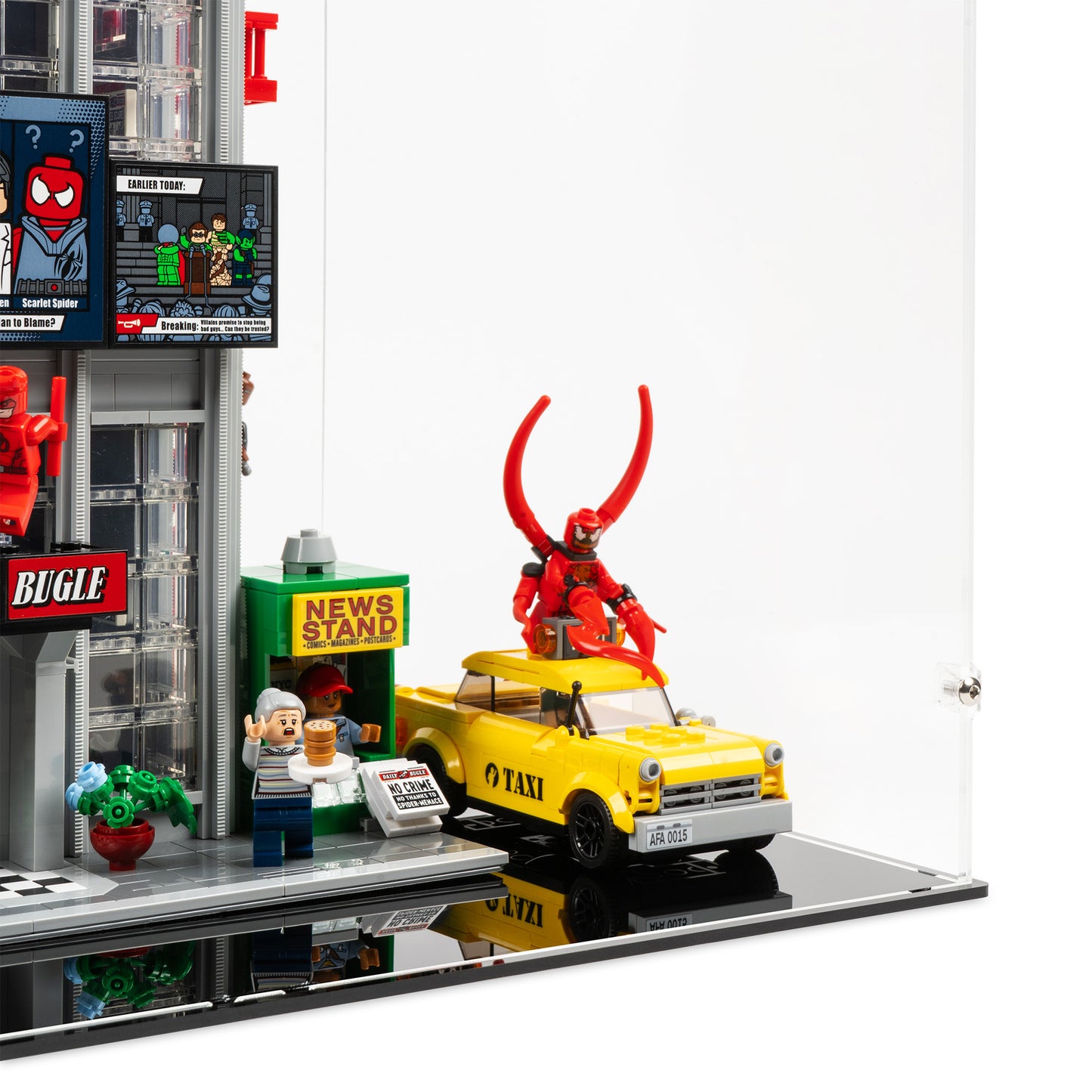 Fitting detail view of LEGO 76178 Daily Bugle Display Case.