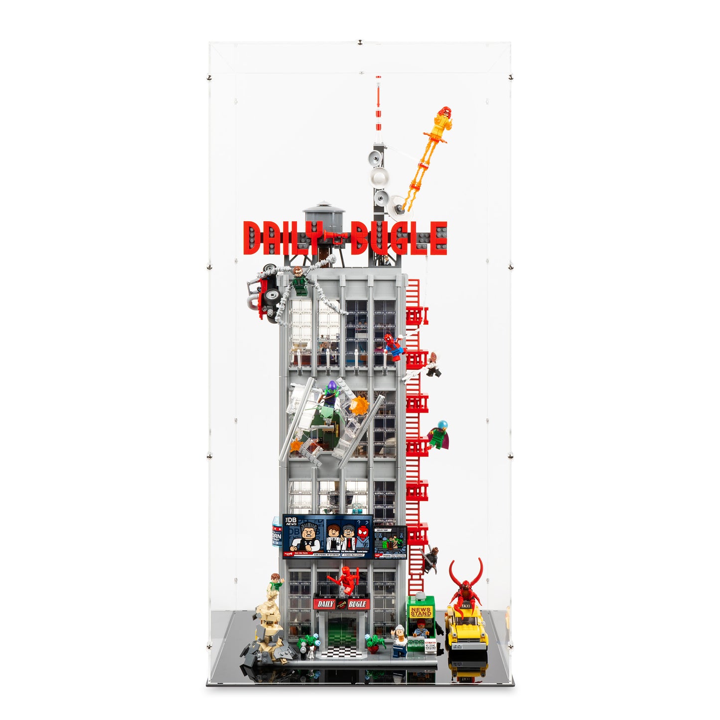 Front view of LEGO 76178 Daily Bugle Display Case.