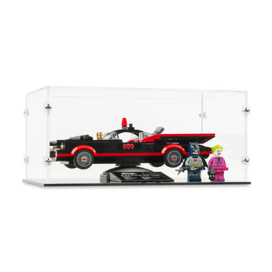 Angled view of LEGO 76188 Batman Classic TV Series Batmobile Display Case.