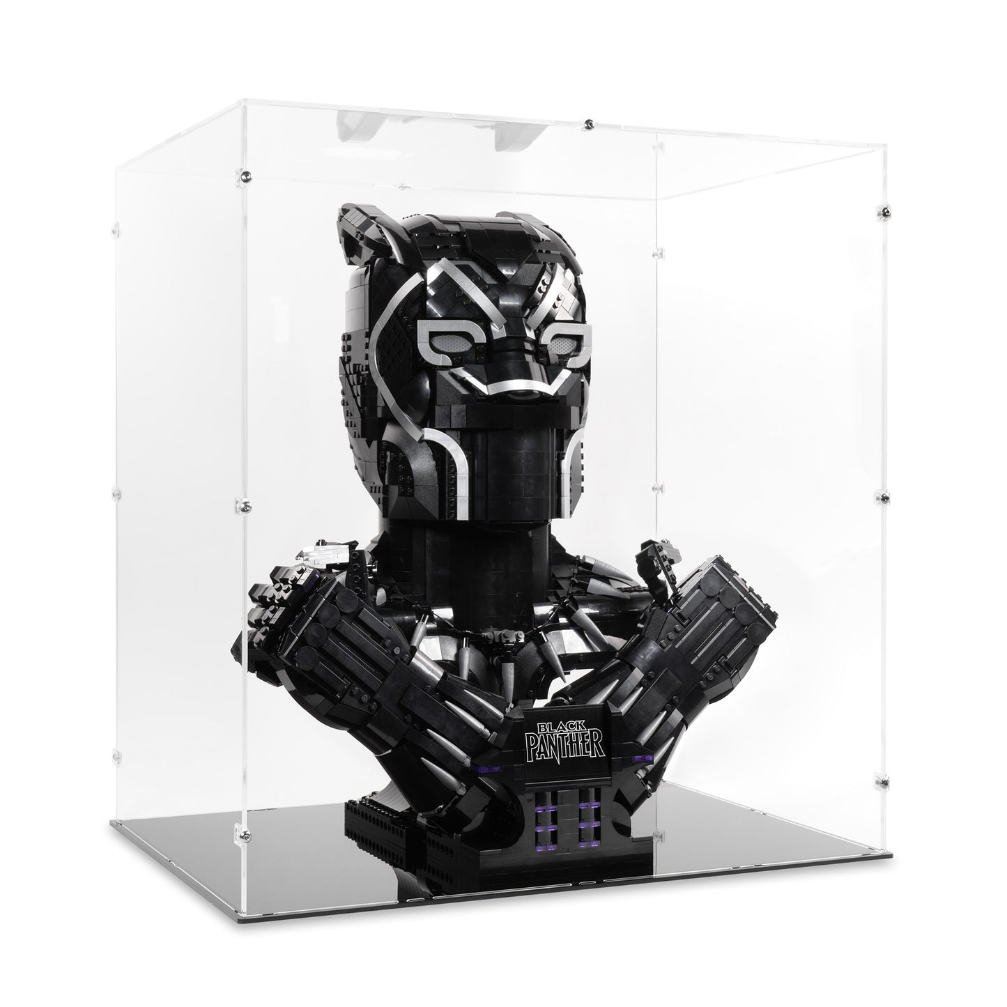 Angled view of LEGO 76215 Black Panther Display Case.
