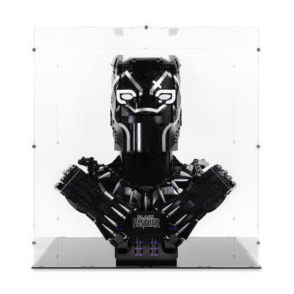 Front view of LEGO 76215 Black Panther Display Case.