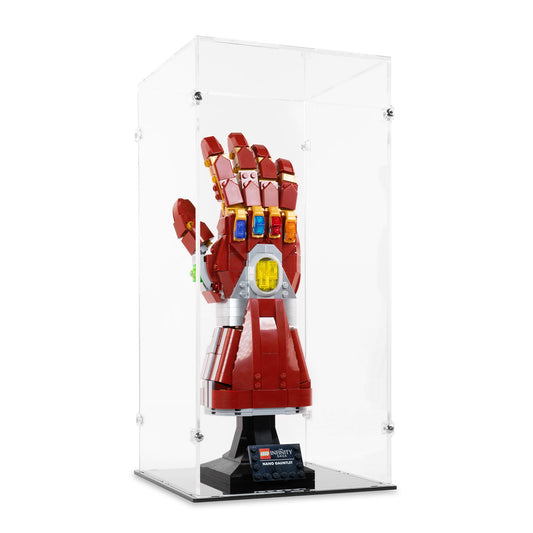 Angled view of LEGO 76223 Nano Gauntlet Display Case.