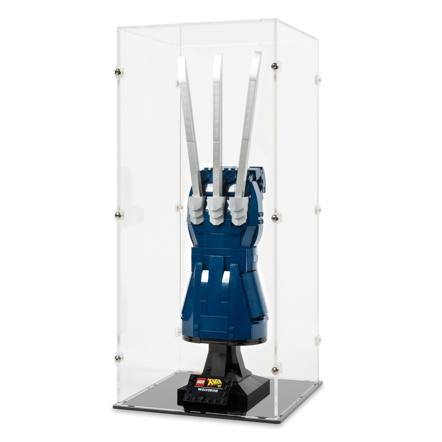 Right angled view of LEGO 76250 Wolverine's Adamantium Claws Display Case.