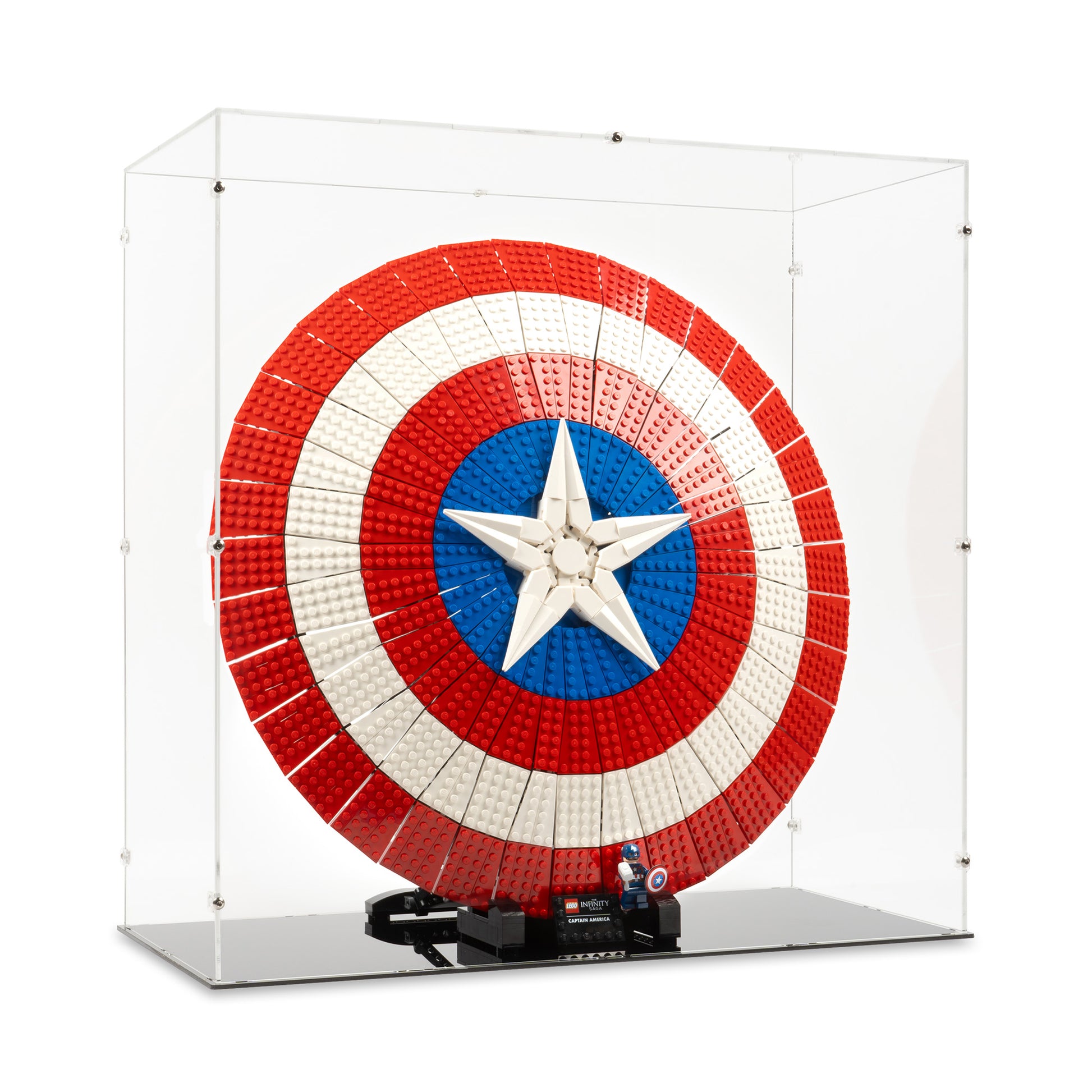 Angled view of LEGO 76262 Captain America's Shield Display Case.