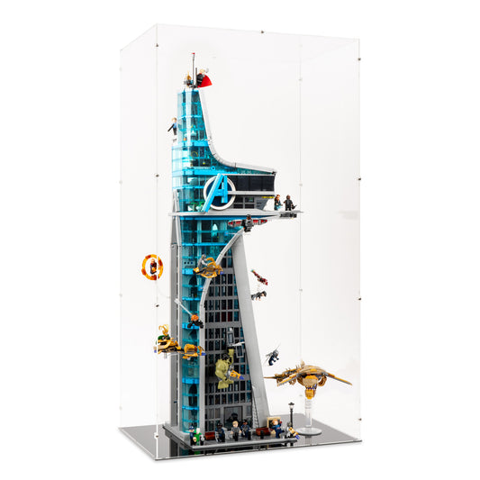 Angled view of LEGO 76269 Avengers Tower Display Case.