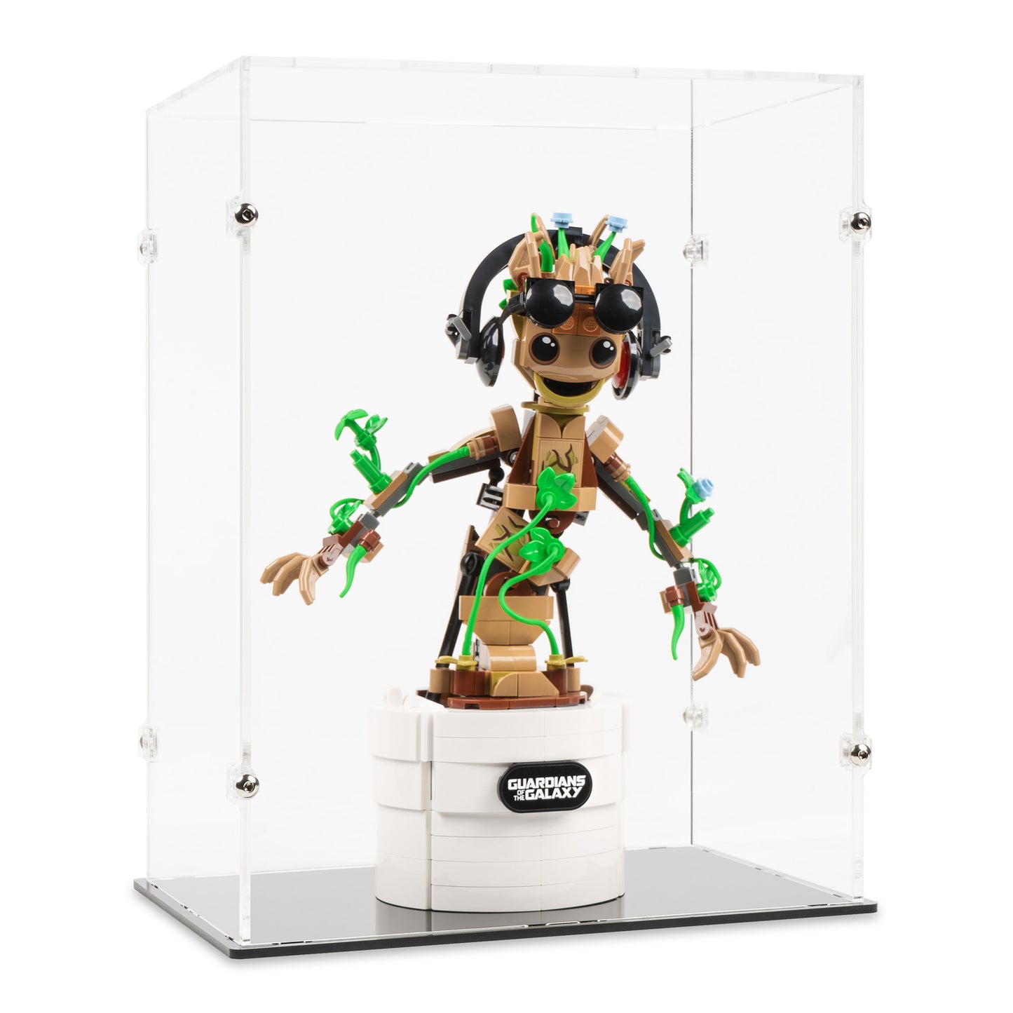 Angled view of LEGO 76297 Dancing Groot Display Case.