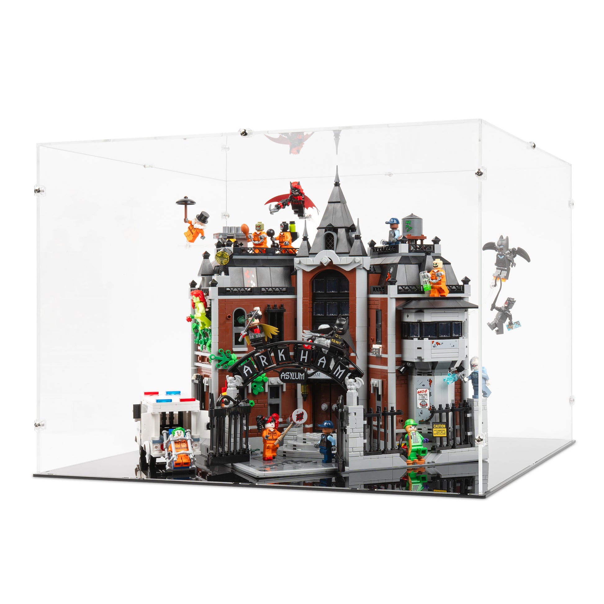 Angled view of LEGO 76300 Arkham Asylum Display Case.