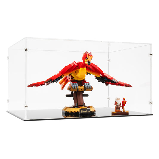 Angled view of LEGO 76394 Fawkes Display Case.