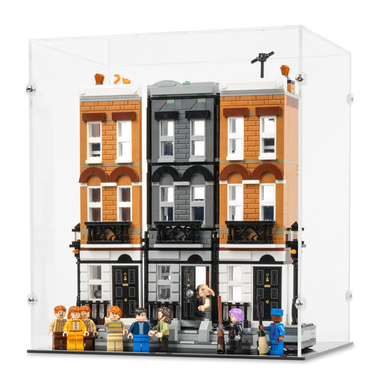 Angled view of open LEGO 76408 12 Grimmauld Place Display Case.