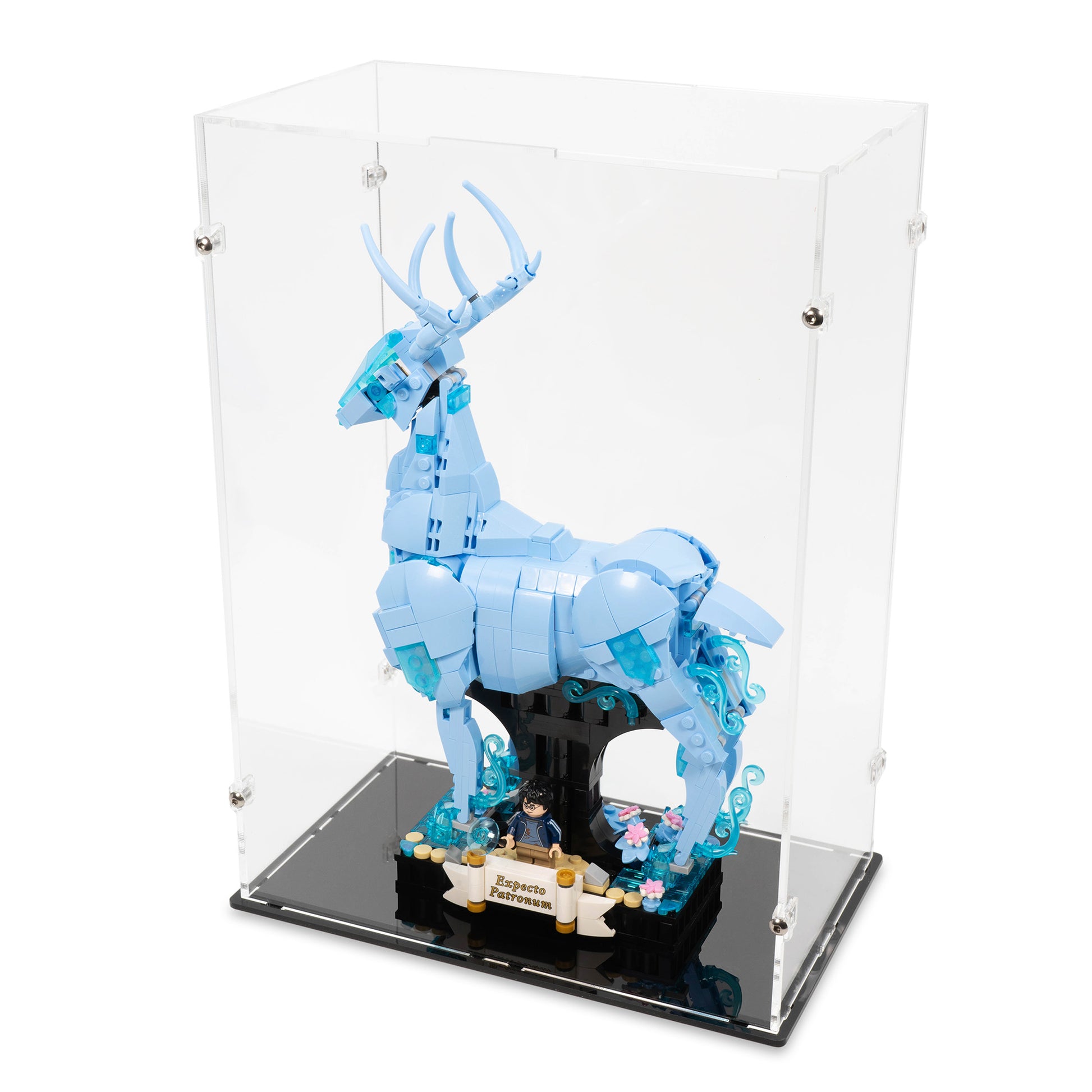 Angled top view of LEGO 76414 Expecto Patronum Display Case.
