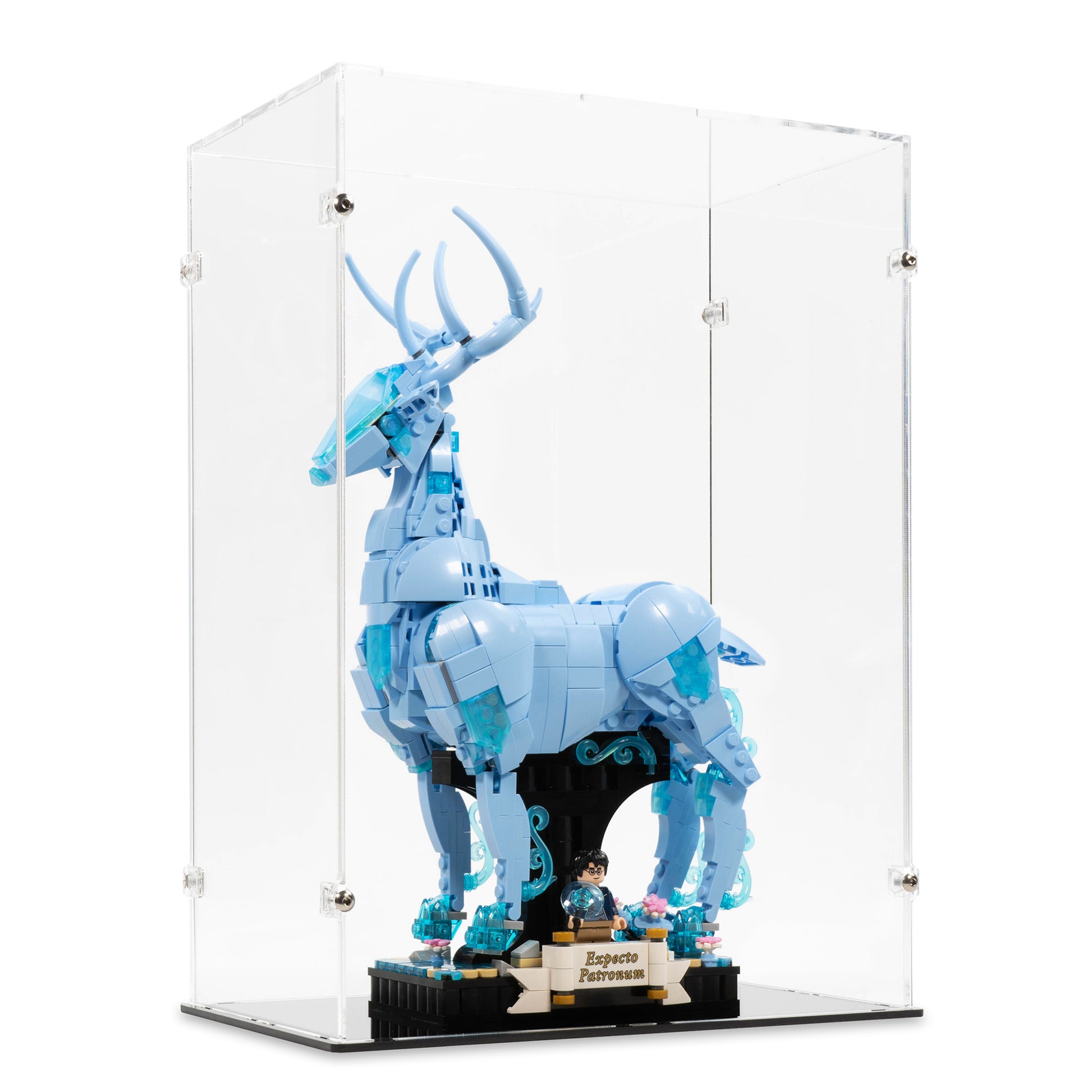 Angled view of LEGO 76414 Expecto Patronum Display Case.