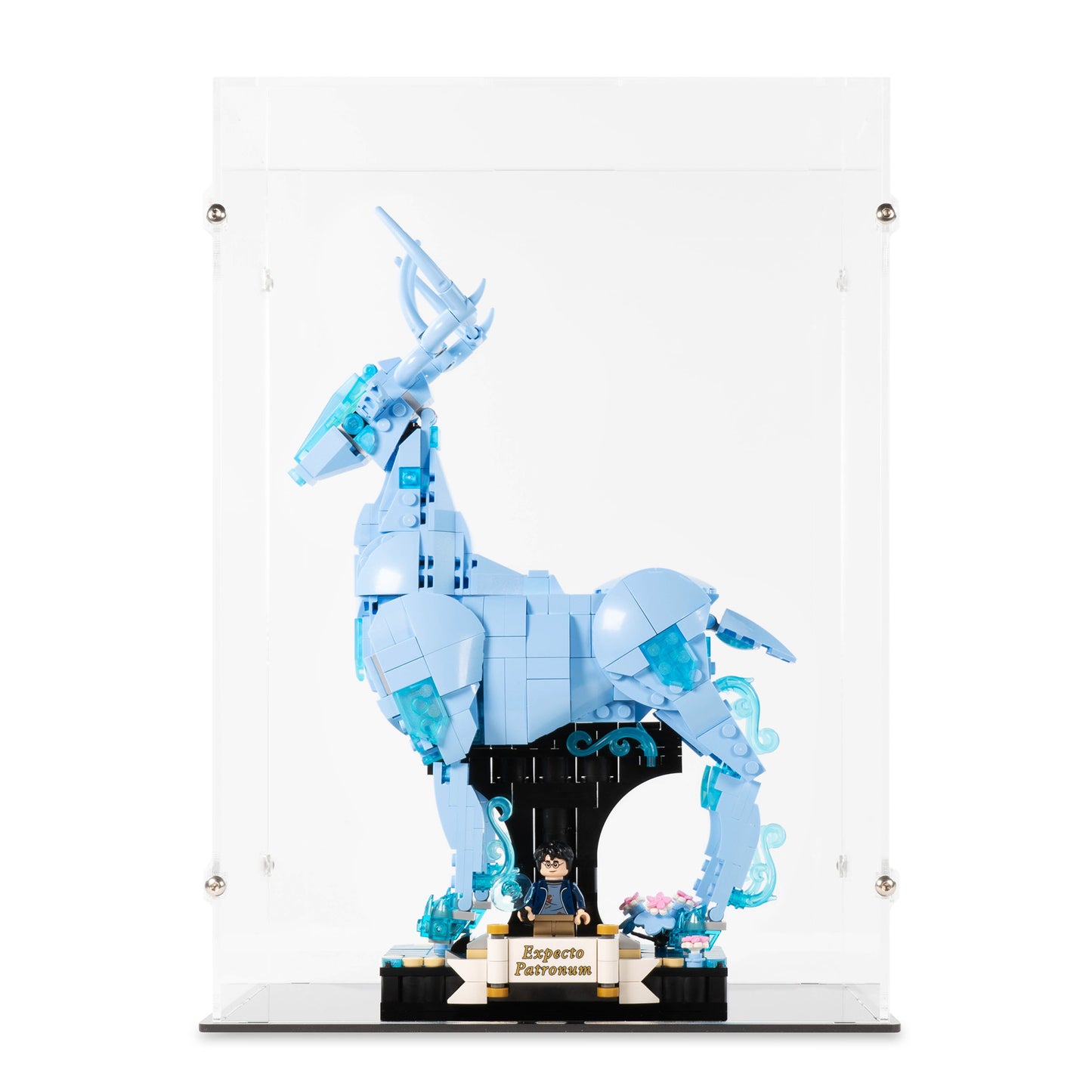 Front view of LEGO 76414 Expecto Patronum Display Case.