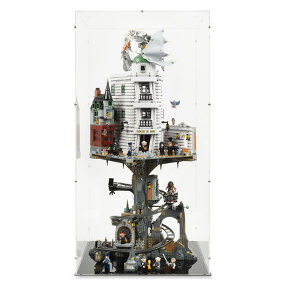 Front view of LEGO 76417 Gringotts Wizarding Bank Collectors' Edition Display Case.
