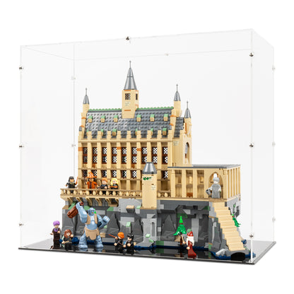 Angled view of LEGO 76435 Hogwarts Castle The Great Hall Display Case.