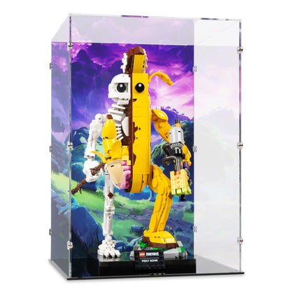 Angled view of LEGO 77072 Peely Bone Display Case with a UV printed background.