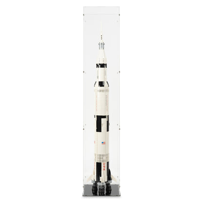 Front view of LEGO 92176/21309 NASA Apollo Saturn V Vertical Display Case.