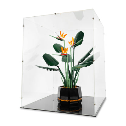 Angled view of LEGO 10289 Bird of Paradise Display Case.