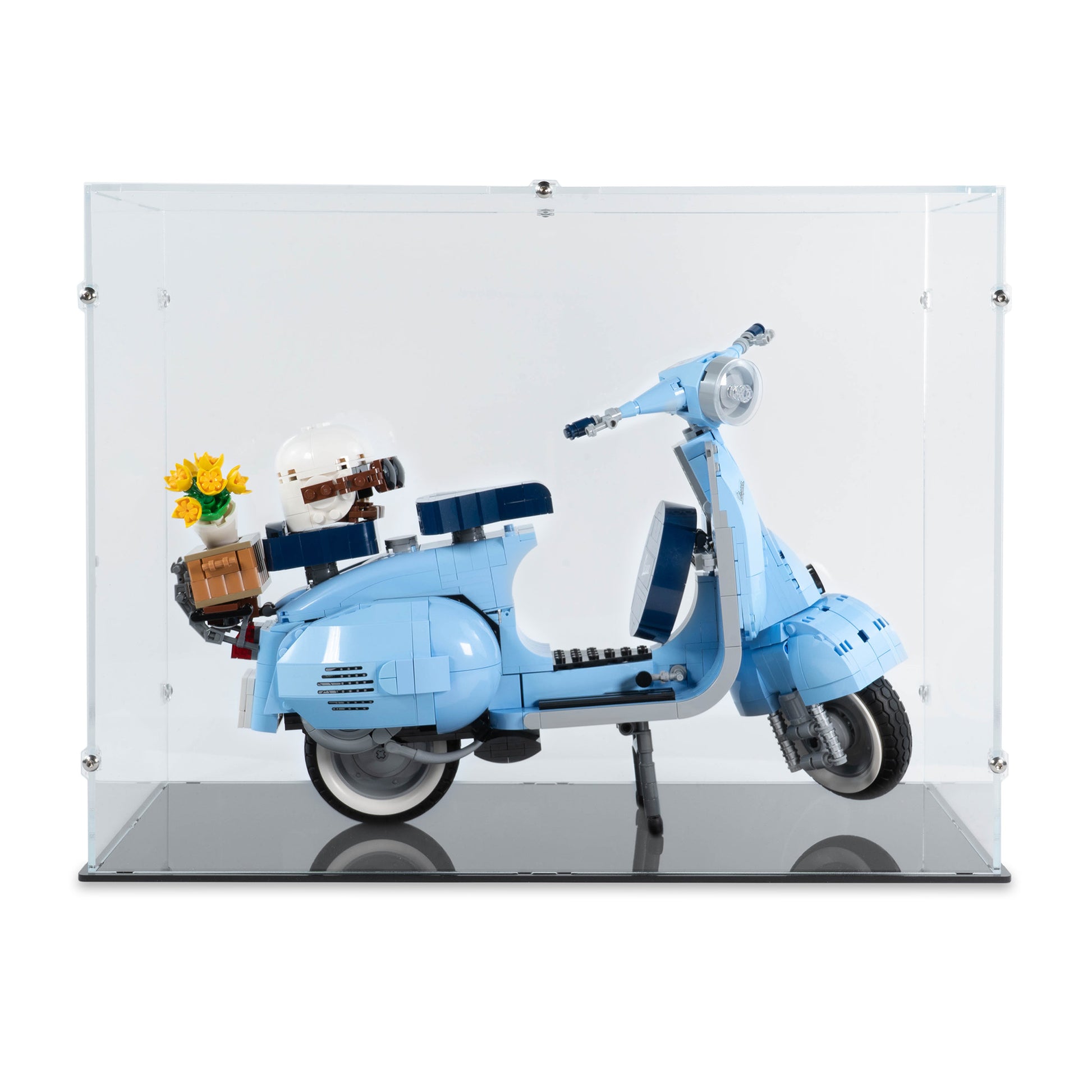 Front view of LEGO 10298 Vespa 125 Display Case.