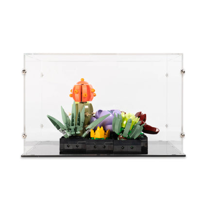 Front view of LEGO 10309 Succulents Display Case.