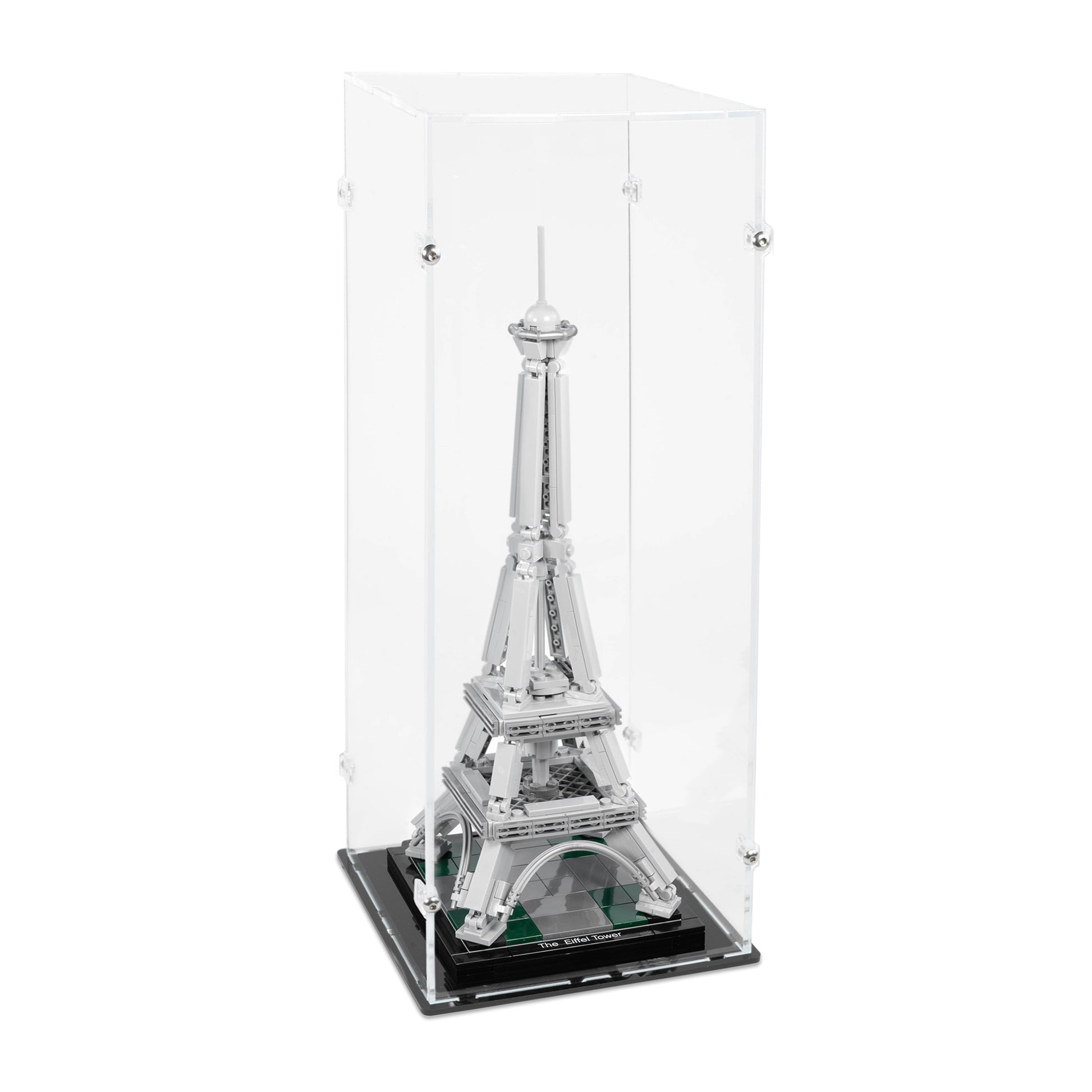 Angled top view of LEGO 21019 The Eiffel Tower Display Case.