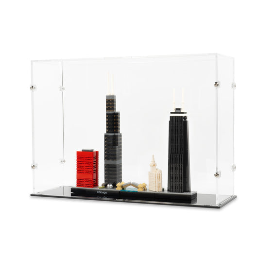 Angled view of LEGO 21033 Chicago Display Case.