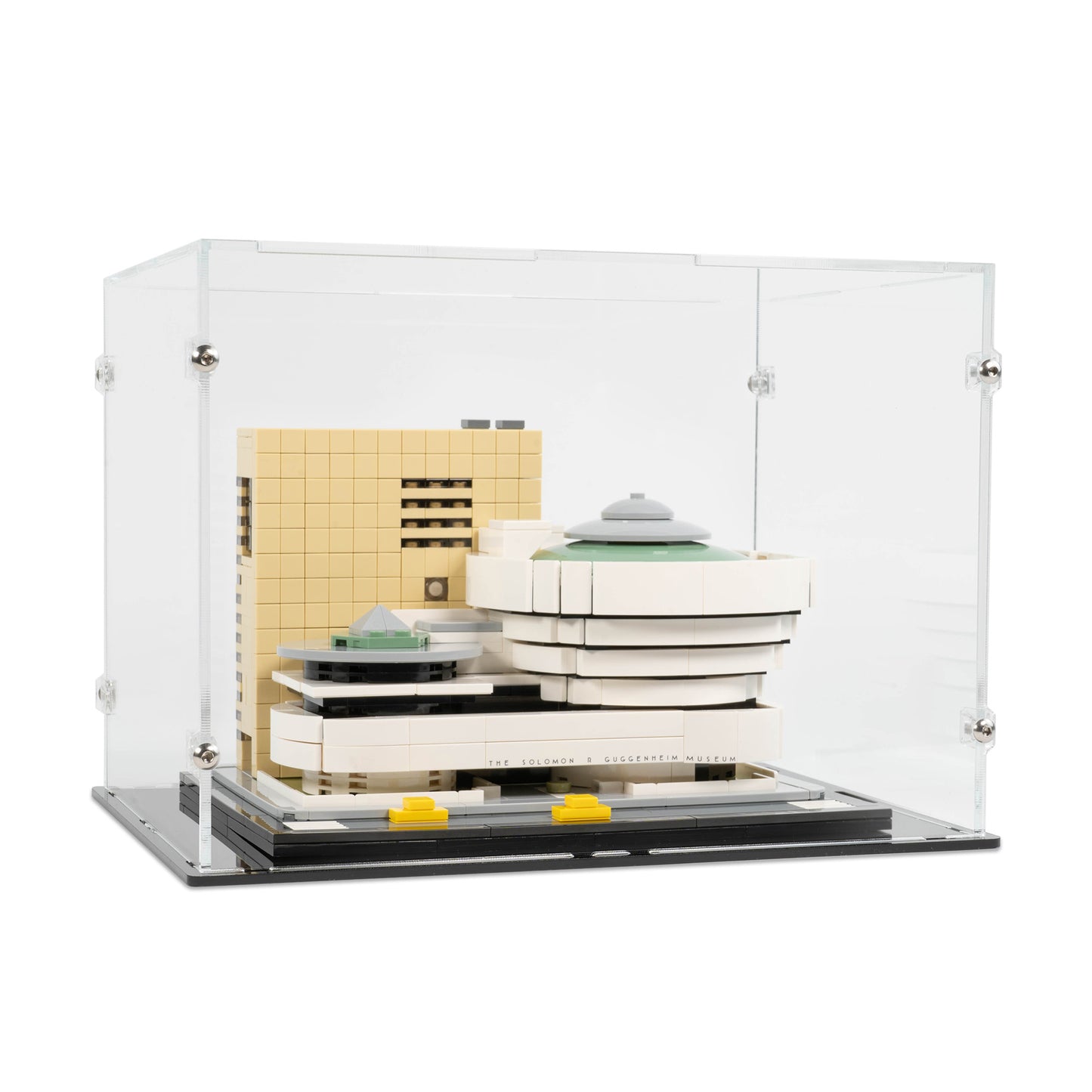 Angled view of LEGO 21035 Solomon R Guggenheim Museum Display Case.