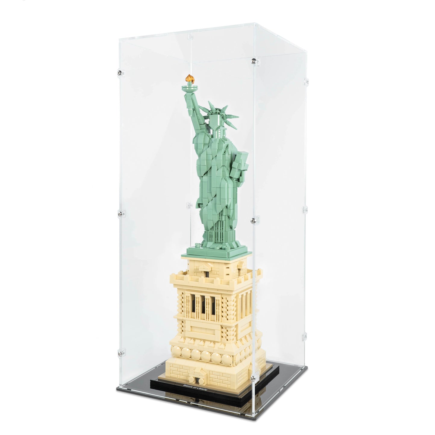 Angled view of LEGO 21042 Statue of Liberty Display Case.